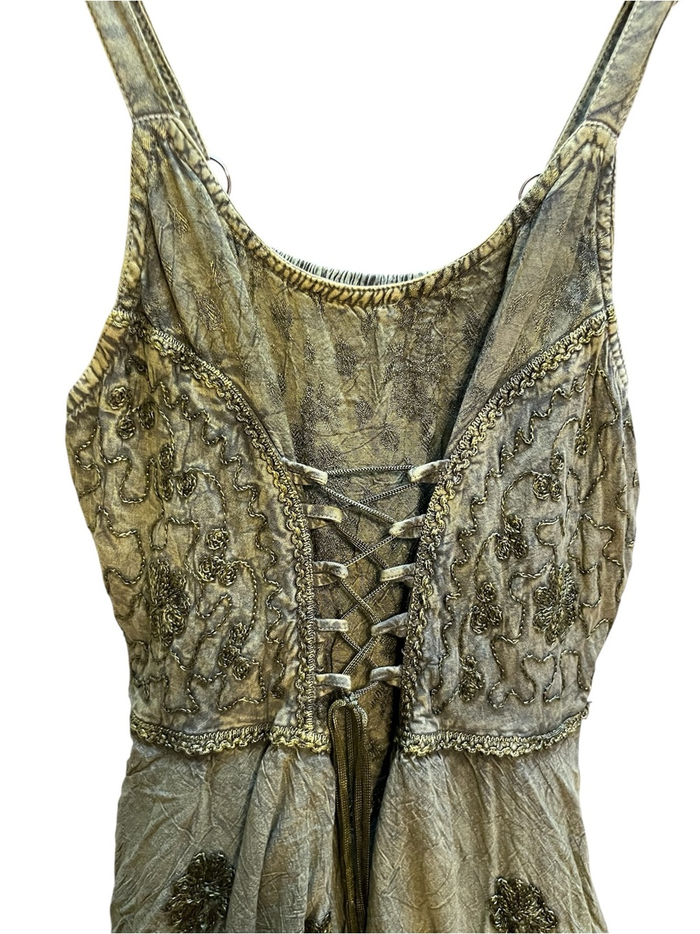 Fairycore Olive Green Lace-Up Handkerchief Hem Dress one size - Picture 3 of 15